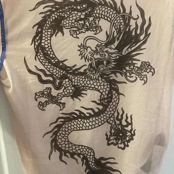 Urban Outfitters Sheer Short Top Dragon Scalloped Tee - Picture 7 of 7